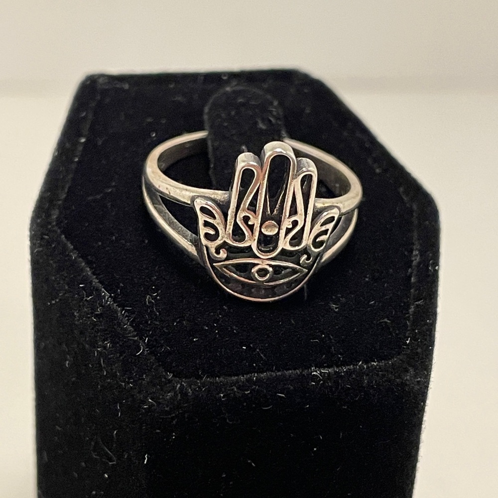 Silver Hamsa Hand Ring - image 3